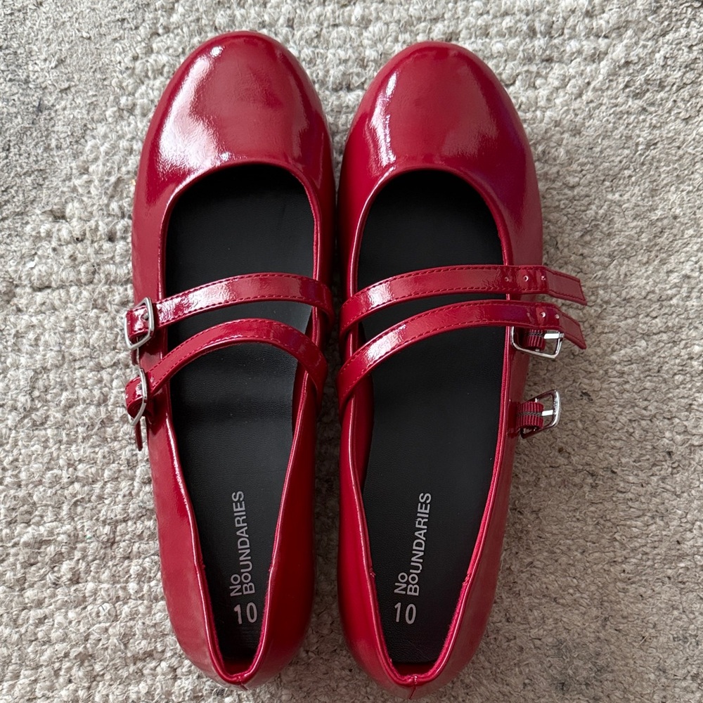 No Boundaries Shiny Red Double-Strap Mary Jane Flats